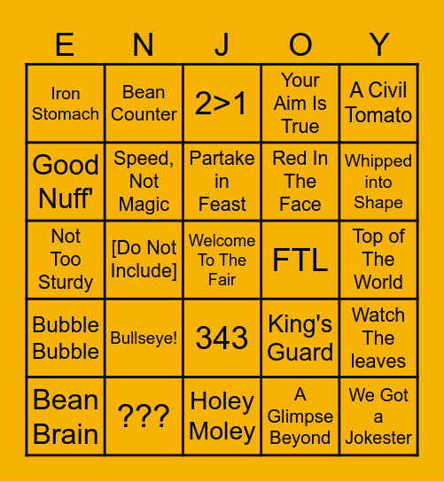 Fairest Fair Bingo Card