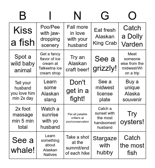 Kelsey's Alaska Bingo Card