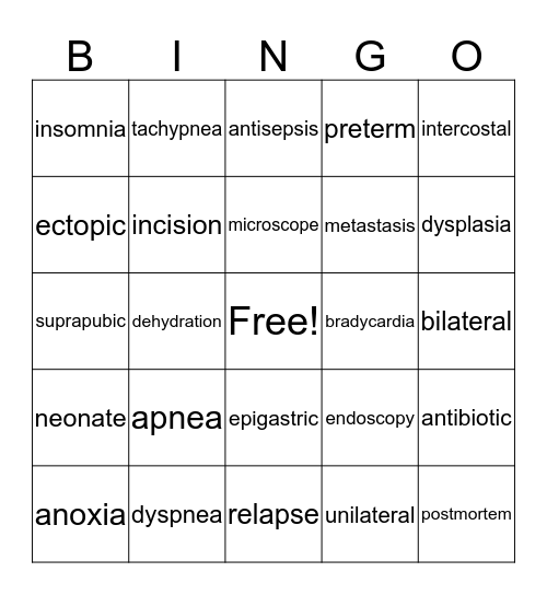 prefixes Bingo Card