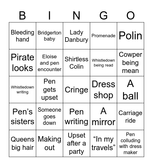 Bridgerton Season 3 Bingo Card