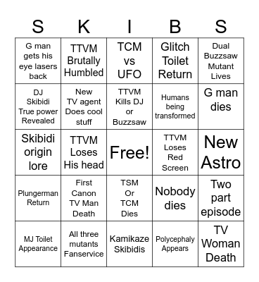 Episode 74 Predictions Bingo Card
