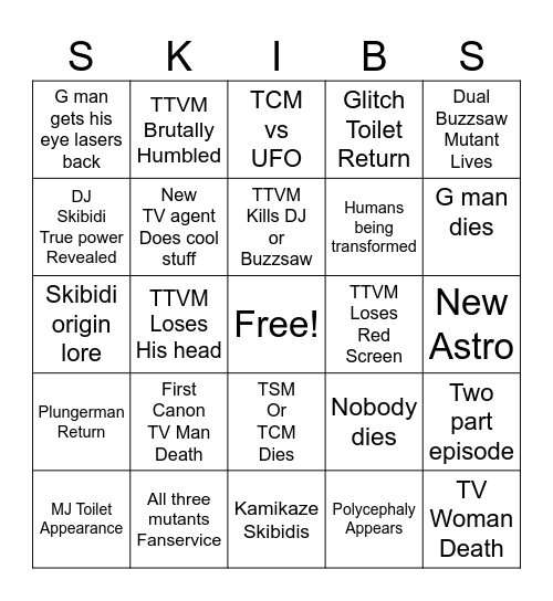 Episode 74 Predictions Bingo Card