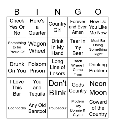 Country Roads Bingo Card
