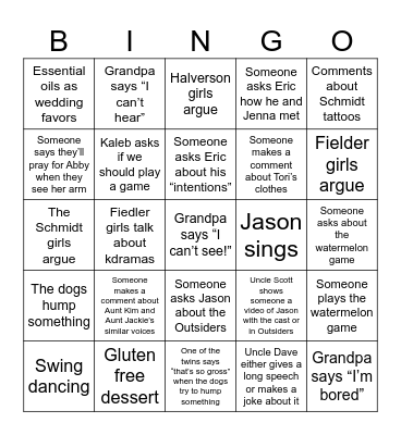 Wedding Bingo Card