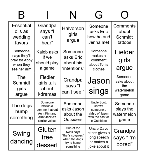 Wedding Bingo Card