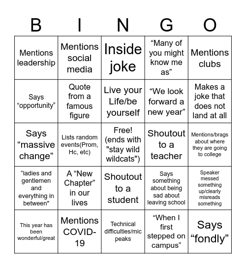 Grad Speech Bingo Cards Bingo Card