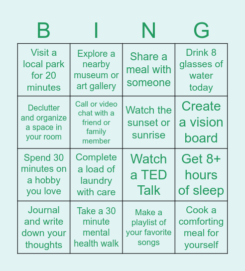 Self Care Bingo Card