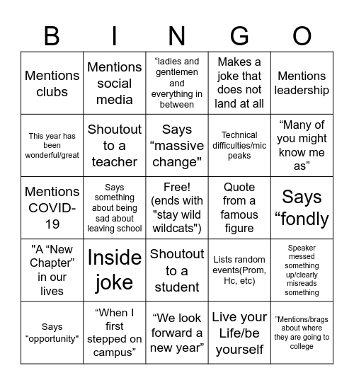 Grad Speech Bingo Cards Bingo Card