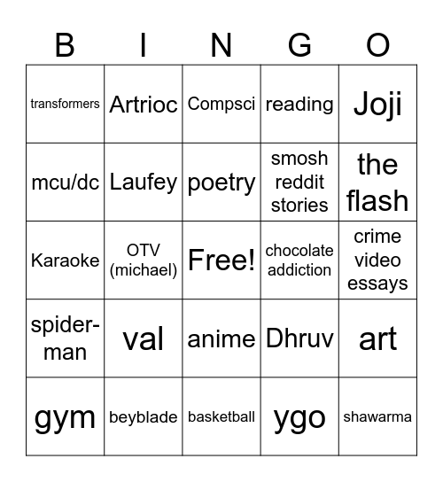 Untitled Bingo Card