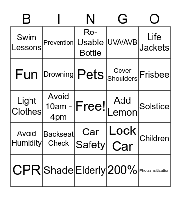 Summer Solstice Bingo Card
