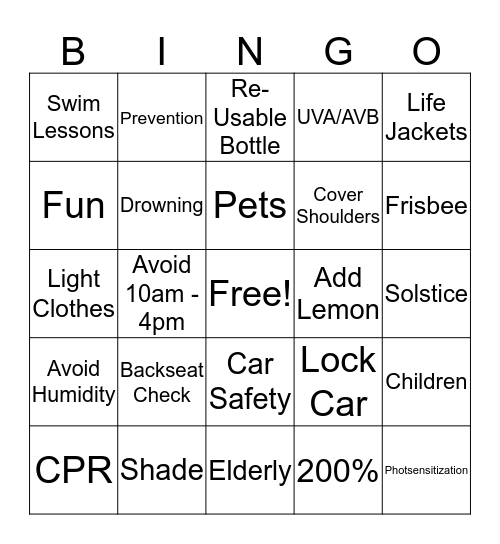 Summer Solstice Bingo Card