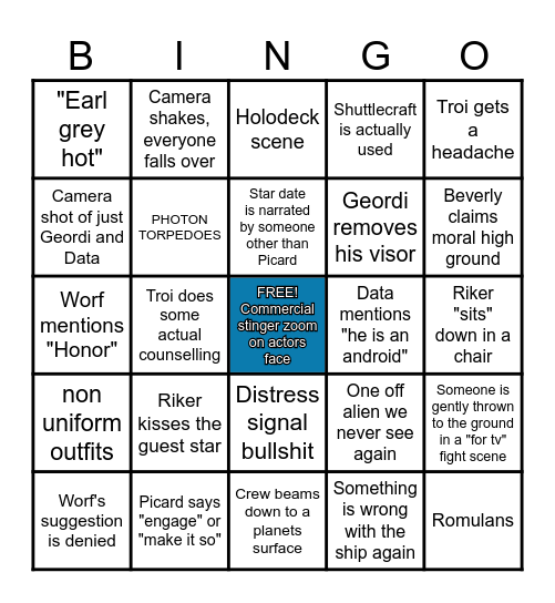 Star Trek TNG - Episode Bingo Card