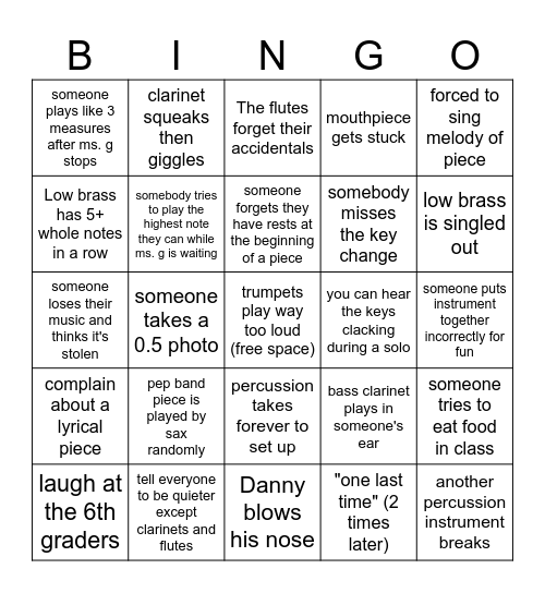 band bingo Card