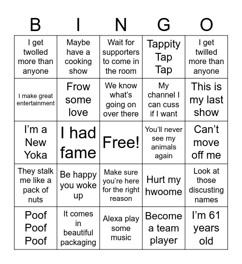 Debs Delusions Bingo Card
