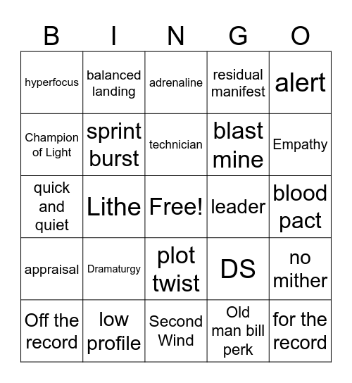 Dbd Perks Bingo Card
