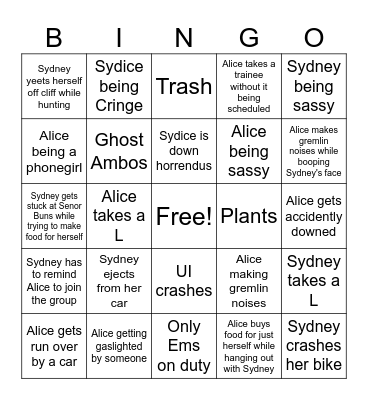 The day in the life of Sydice Bingo Card