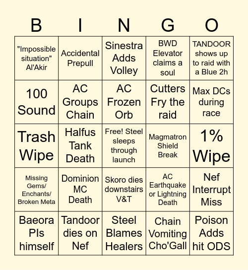 TIER 11 BINGO Card