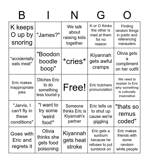 2024 Trip to Japan Bingo Card