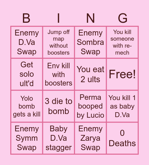 You Play D.Va Bingo Card
