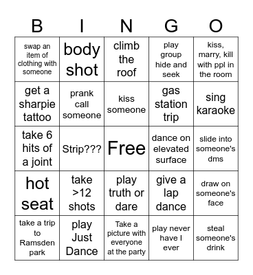 Party Bingo Card