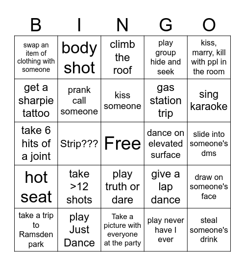 Party Bingo Card