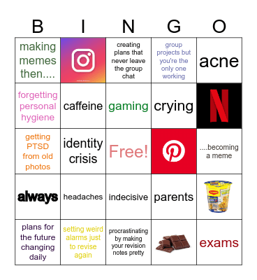 struggling teenager bingo <3 Bingo Card