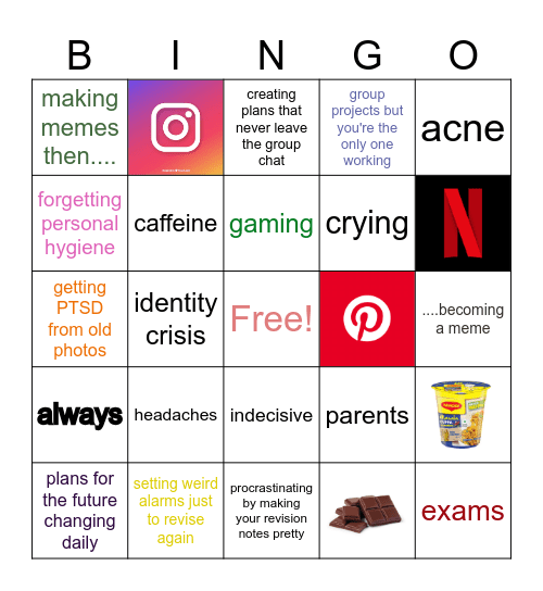 struggling teenager bingo <3 Bingo Card