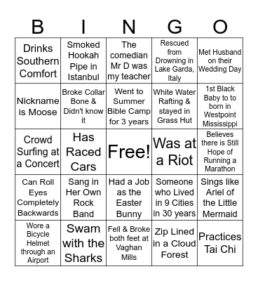 MY CLAIM TO FAME   (4) Bingo Card
