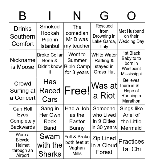 MY CLAIM TO FAME   (4) Bingo Card