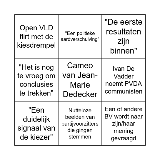 De Grote Verkiezingsbingo Card