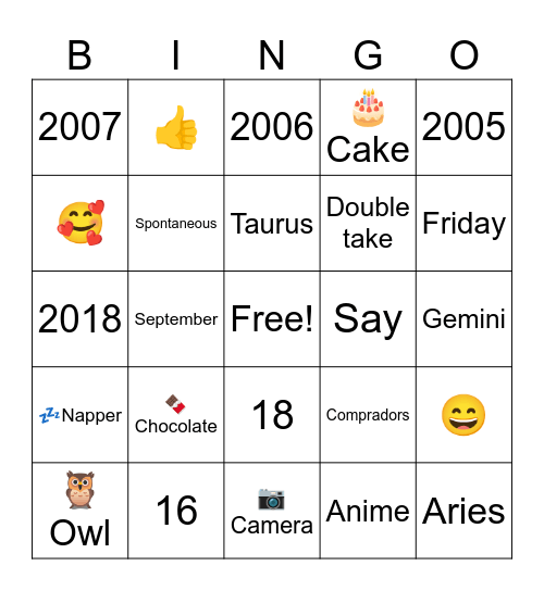 Birthday Bingo Card