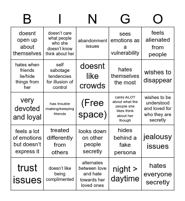 Aoi (tbhk) kinnie bingo Card