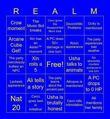 Realm of Spirits Bingo Card