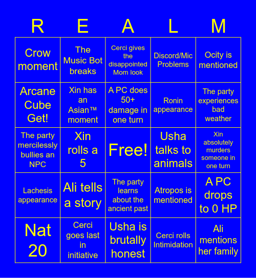 Realm of Spirits Bingo Card