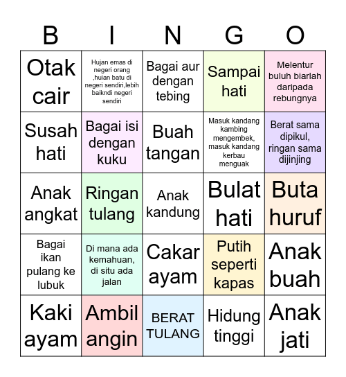 Bahasa Melayu Bingo Card