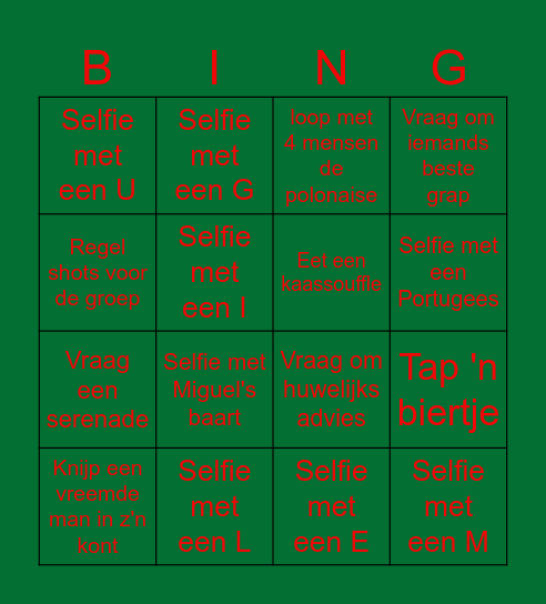 Vrijgezellige BINGO Card