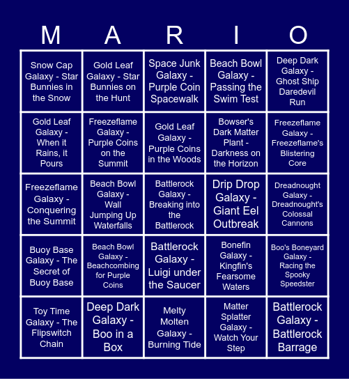 Super Mario Galaxy - Battle Bingo Card