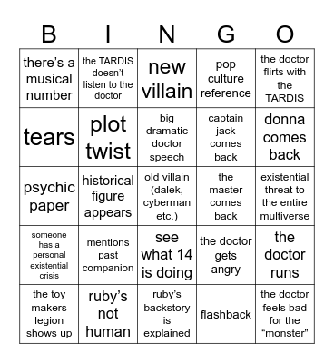 2024 doctor who bingo Card