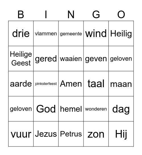 Pinksteren Bingo Card