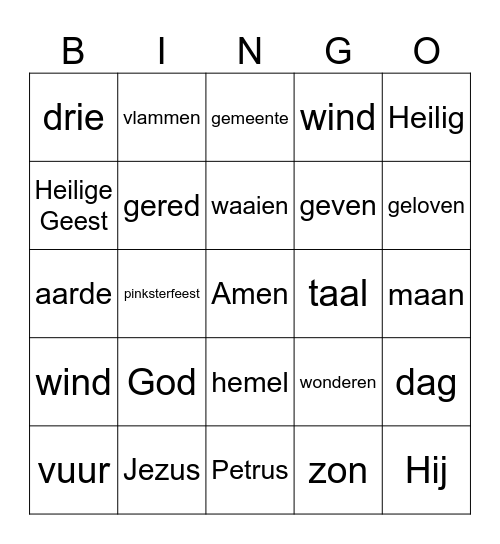 Pinksteren Bingo Card