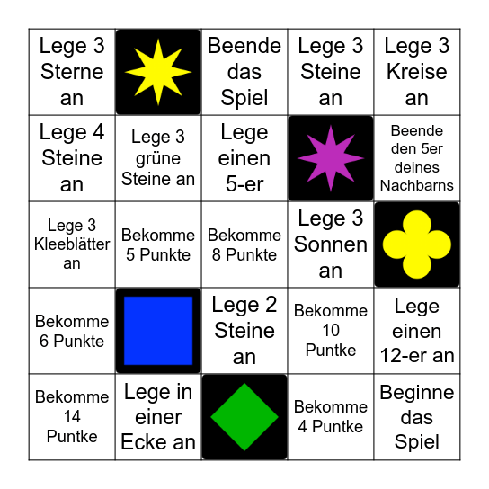 Quirkle Bingo Card