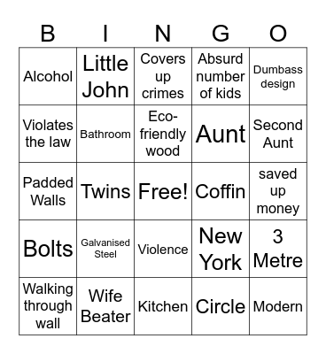 rooms Bingo Card