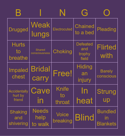 Bad Things Happen Fic Prompts Bingo Card