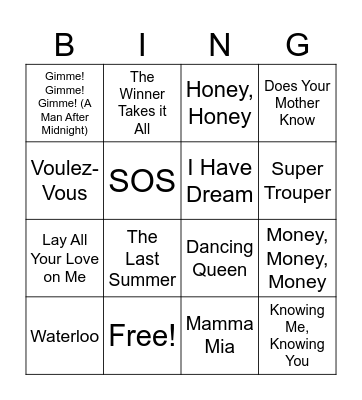 Mamma Mia BINGO Card