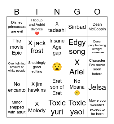 Disney Crossover Bingo Card