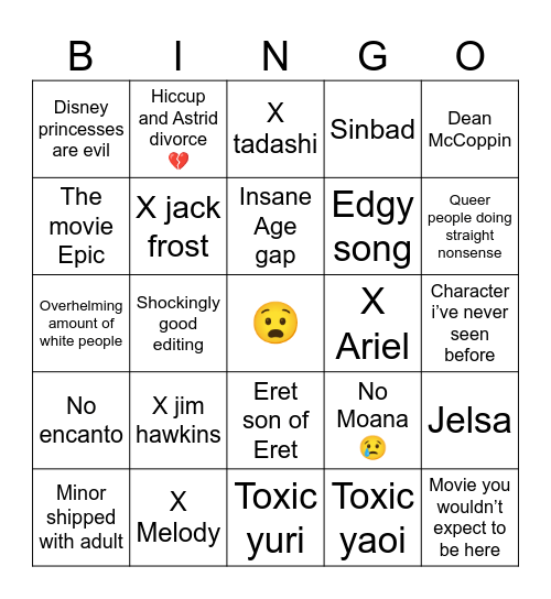 Disney Crossover Bingo Card