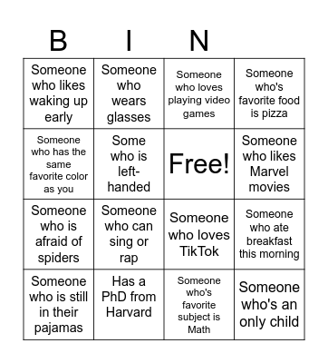 Human Bingo Card
