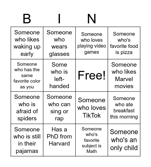 Human Bingo Card
