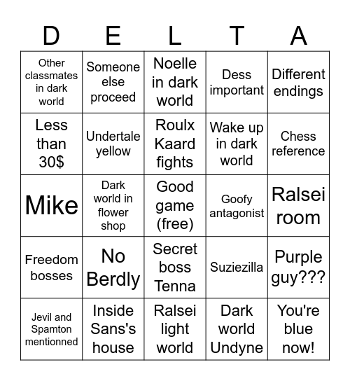 Deltarune 3-4 Bingo Card