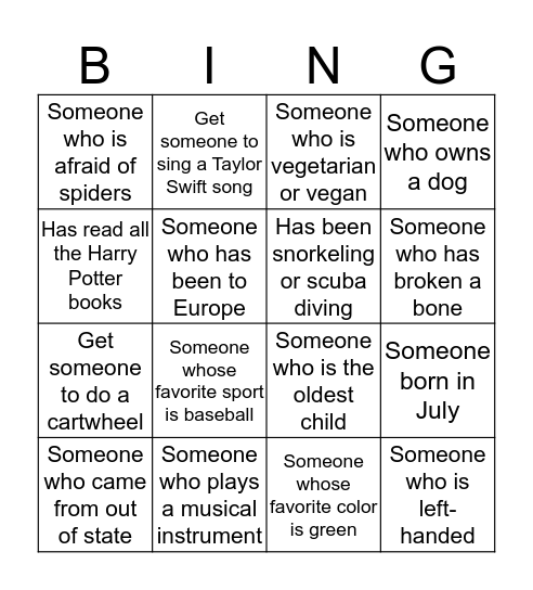 People Bingo Card